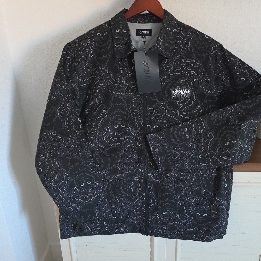 NWT Ripndip Men's XL Coach Jacket With All Over Cat Print 🖤🐈‍⬛️🎁